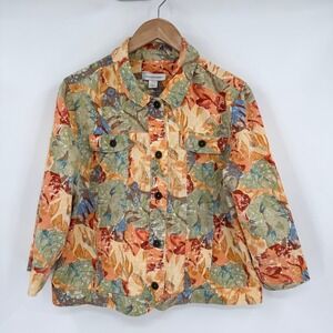 Christopher&Banks Abstract Leaf Print Lightweight 3/4 Sleeve Blazer Jacket Sz‎ L